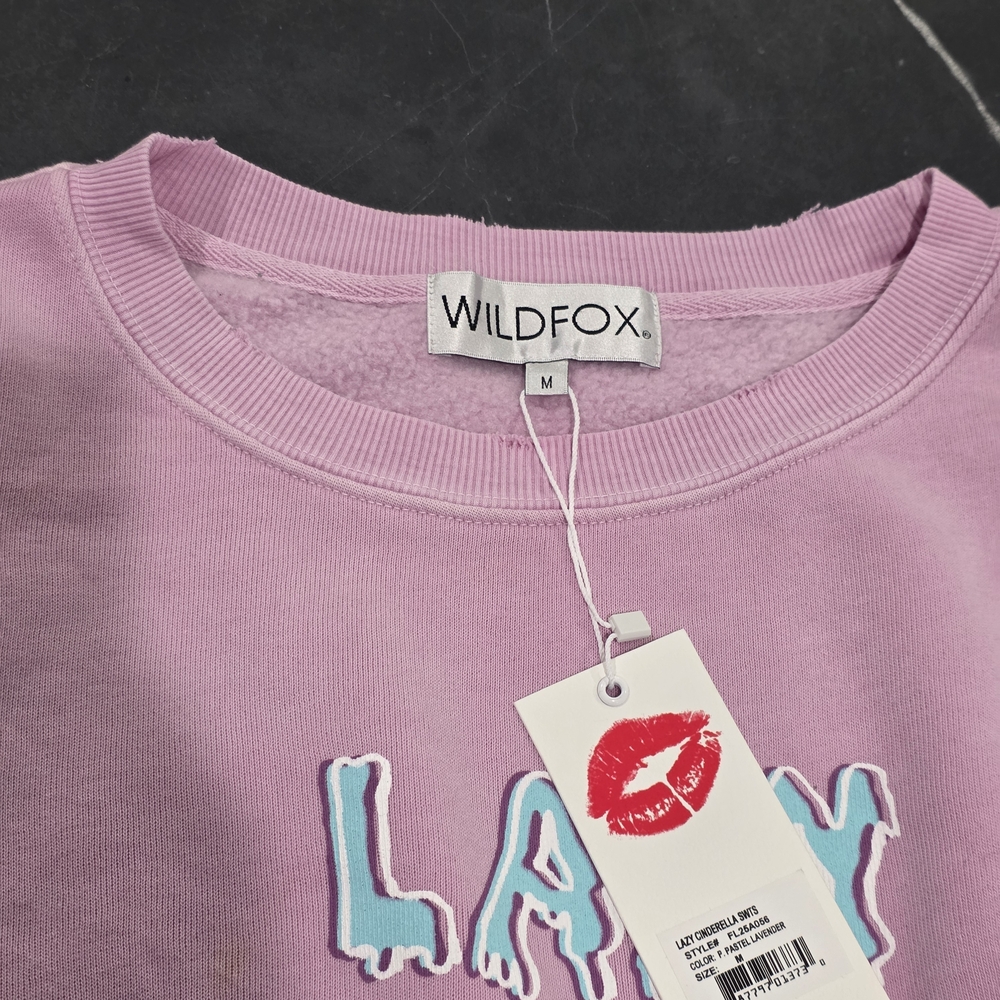 NWT Wildfox Lazy Cinderella Lilac Cropped Distressed‎ Sweater Medium - Picture 7 of 10